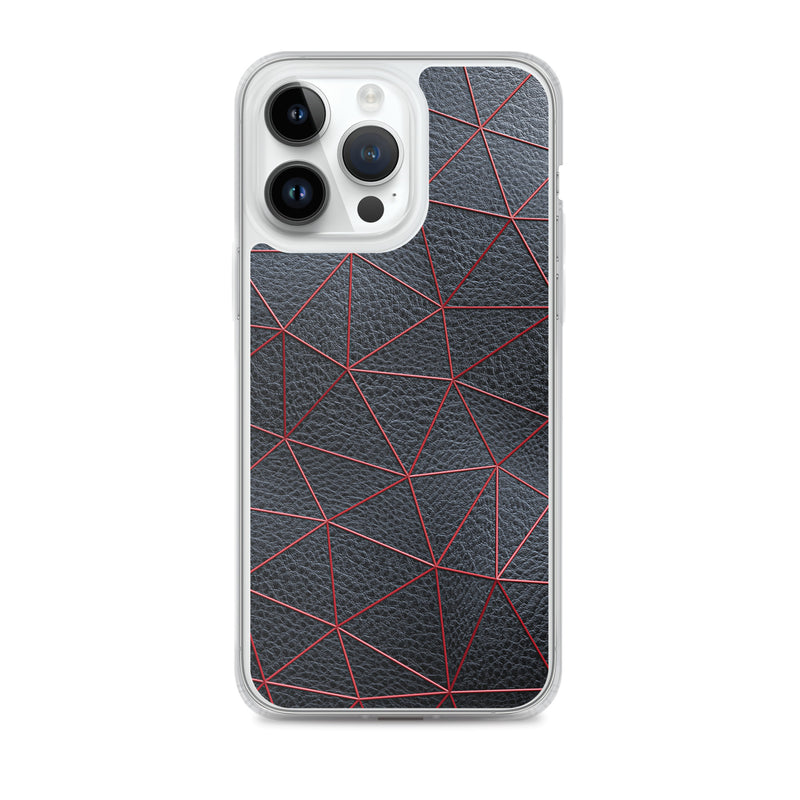Load image into Gallery viewer, Red Polygon Black Leather iPhone Clear Thin Case CREATIVETECH