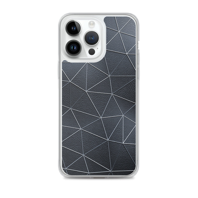 Load image into Gallery viewer, Silver Polygon Black Leather iPhone Clear Thin Case CREATIVETECH
