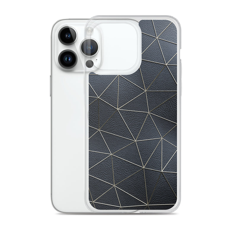 Load image into Gallery viewer, Golden Polygon Black Leather iPhone Clear Thin Case CREATIVETECH