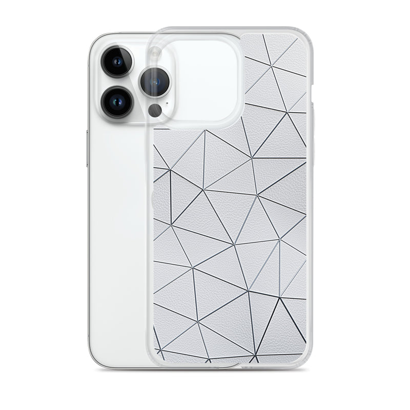 Load image into Gallery viewer, Silver Polygon White Leather iPhone Clear Thin Case CREATIVETECH
