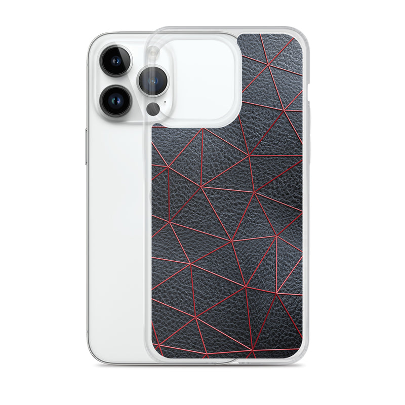 Load image into Gallery viewer, Red Polygon Black Leather iPhone Clear Thin Case CREATIVETECH
