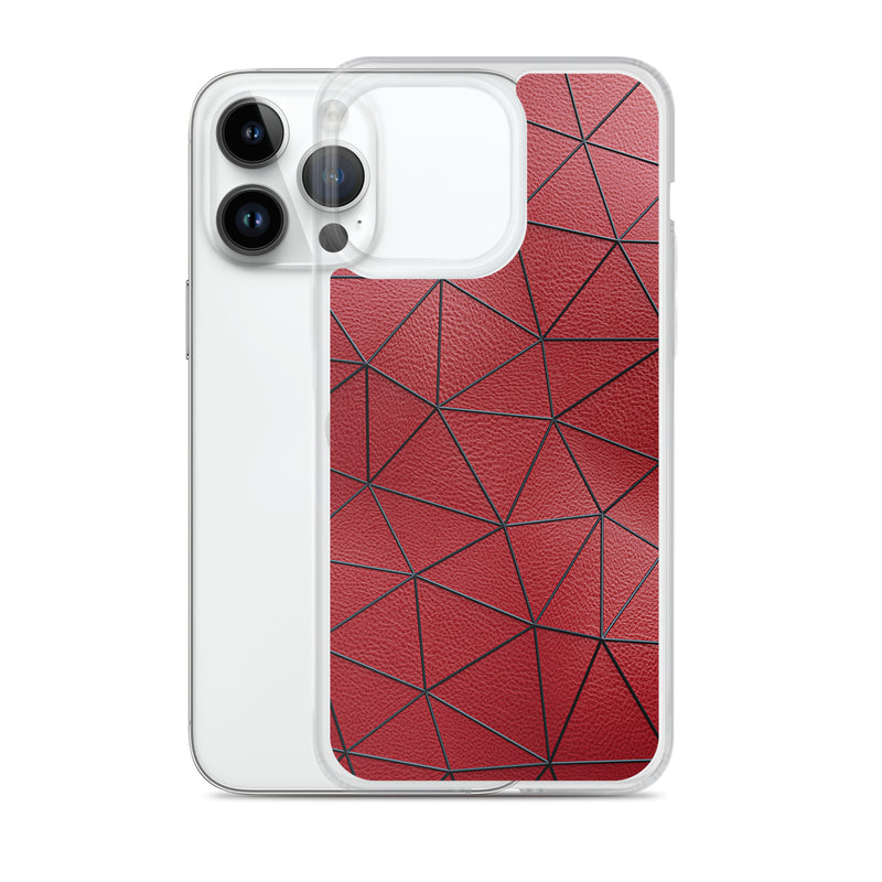 Load image into Gallery viewer, Black Polygon Red Leather iPhone Clear Thin Case CREATIVETECH
