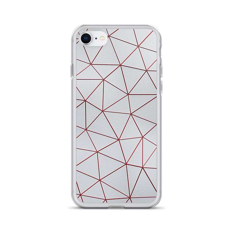 Load image into Gallery viewer, Red Polygon White Leather iPhone Clear Thin Case CREATIVETECH