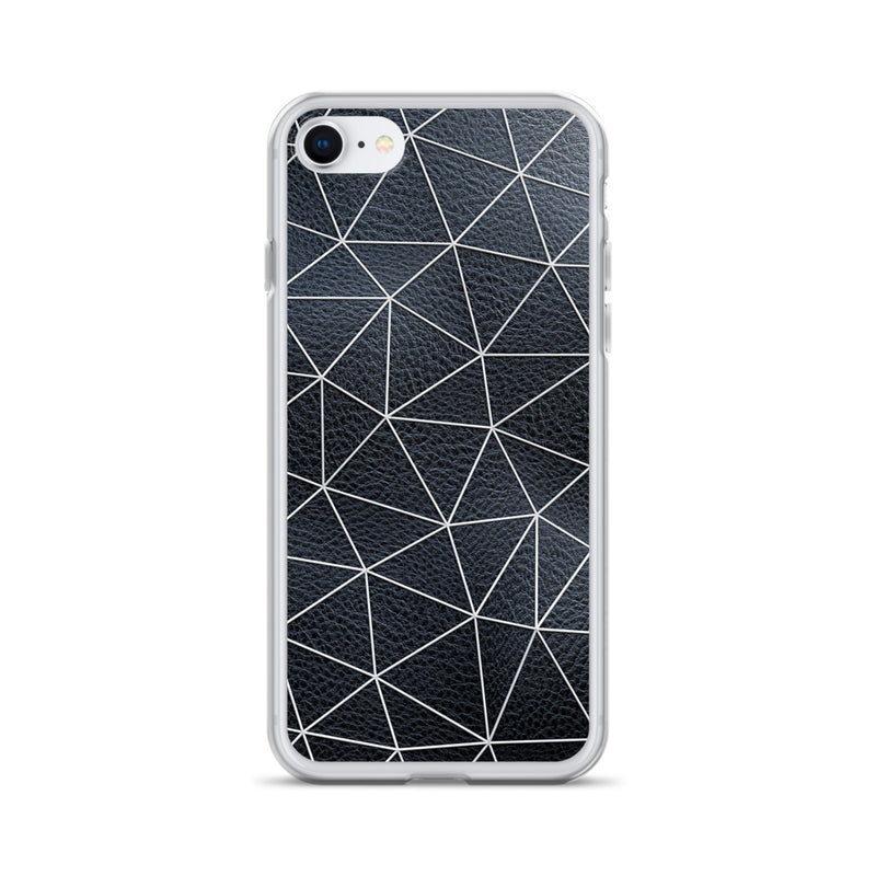 Load image into Gallery viewer, White Polygon Black Leather iPhone Clear Thin Case CREATIVETECH
