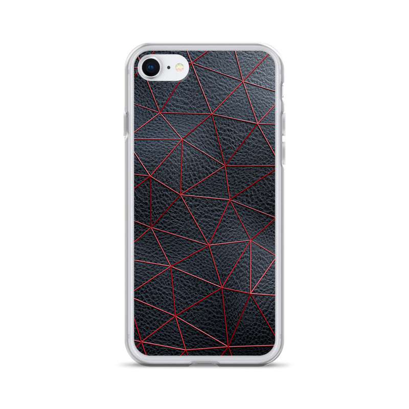 Load image into Gallery viewer, Red Polygon Black Leather iPhone Clear Thin Case CREATIVETECH