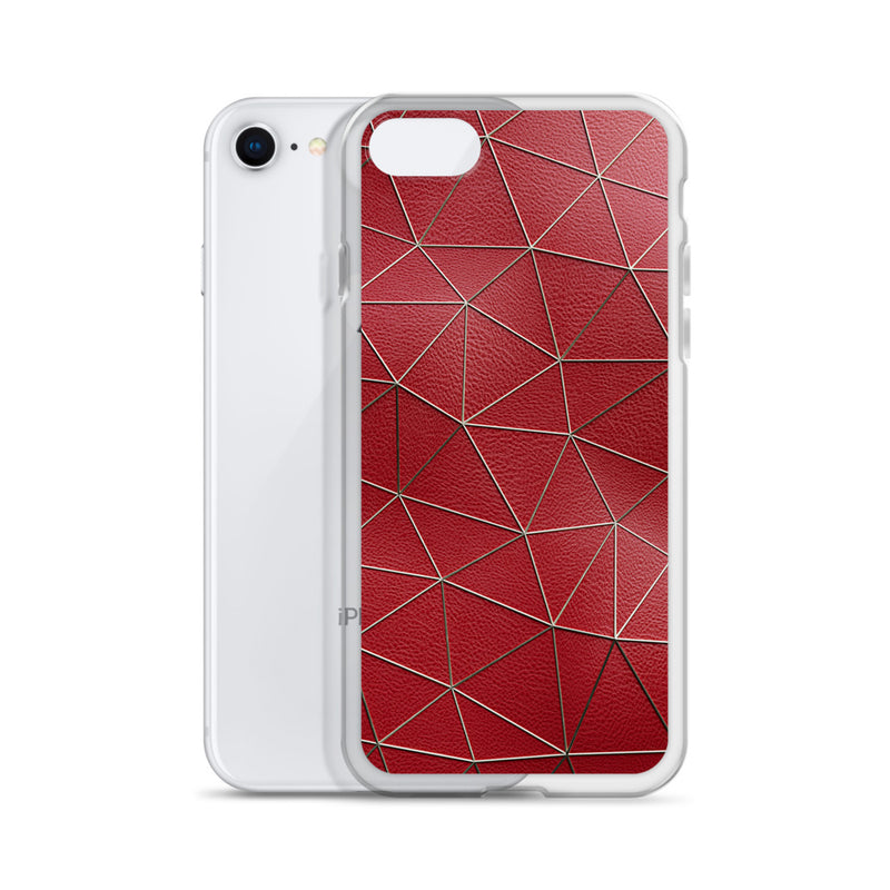 Load image into Gallery viewer, Golden Polygon Red Leather iPhone Clear Thin Case CREATIVETECH
