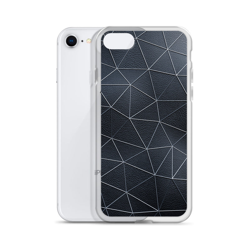 Load image into Gallery viewer, Silver Polygon Black Leather iPhone Clear Thin Case CREATIVETECH
