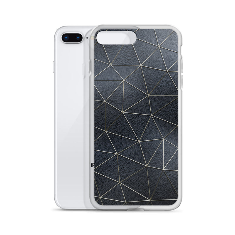 Load image into Gallery viewer, Golden Polygon Black Leather iPhone Clear Thin Case CREATIVETECH