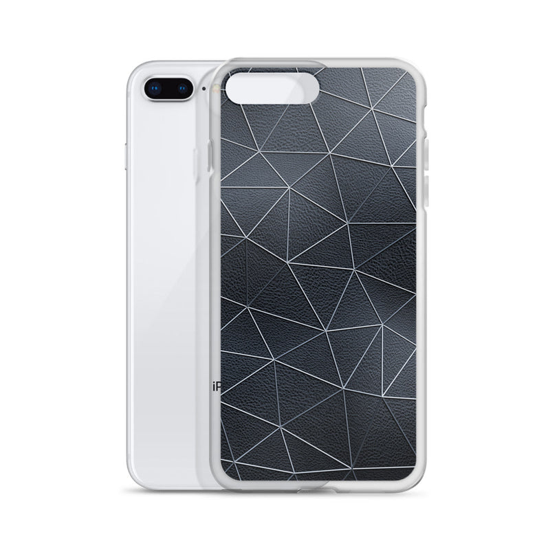 Load image into Gallery viewer, Silver Polygon Black Leather iPhone Clear Thin Case CREATIVETECH
