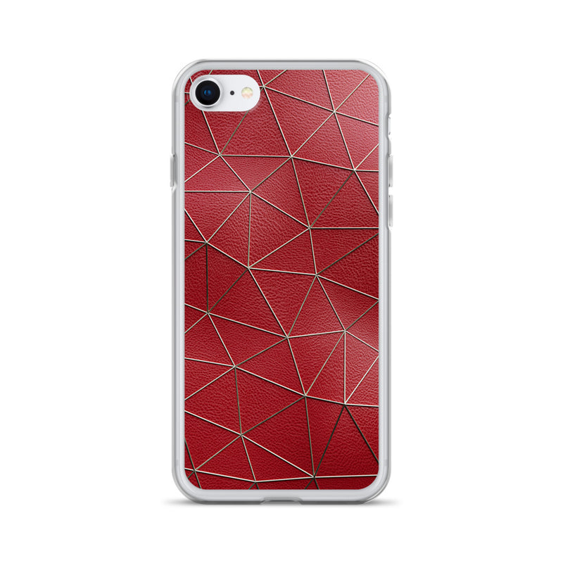 Load image into Gallery viewer, Golden Polygon Red Leather iPhone Clear Thin Case CREATIVETECH
