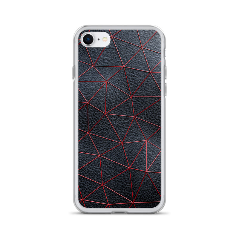 Load image into Gallery viewer, Red Polygon Black Leather iPhone Clear Thin Case CREATIVETECH