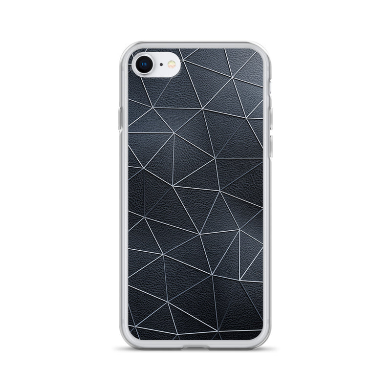 Load image into Gallery viewer, Silver Polygon Black Leather iPhone Clear Thin Case CREATIVETECH