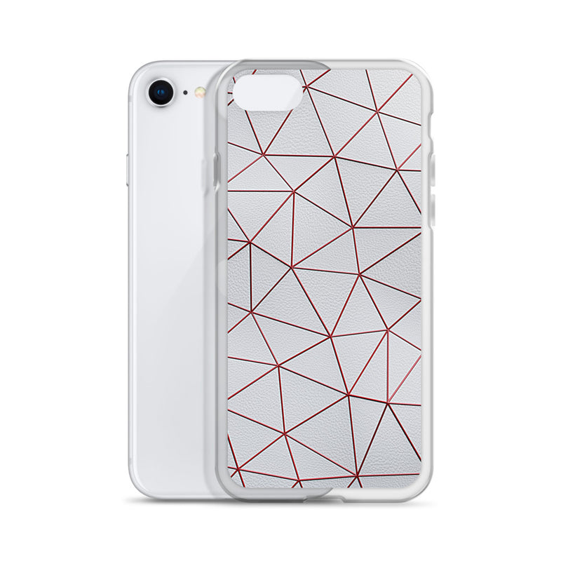 Load image into Gallery viewer, Red Polygon White Leather iPhone Clear Thin Case CREATIVETECH