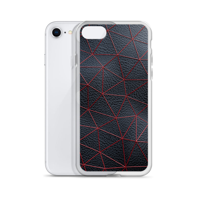 Load image into Gallery viewer, Red Polygon Black Leather iPhone Clear Thin Case CREATIVETECH
