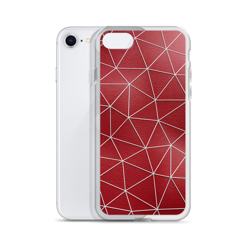 Load image into Gallery viewer, White Polygon Red Leather iPhone Clear Thin Case CREATIVETECH
