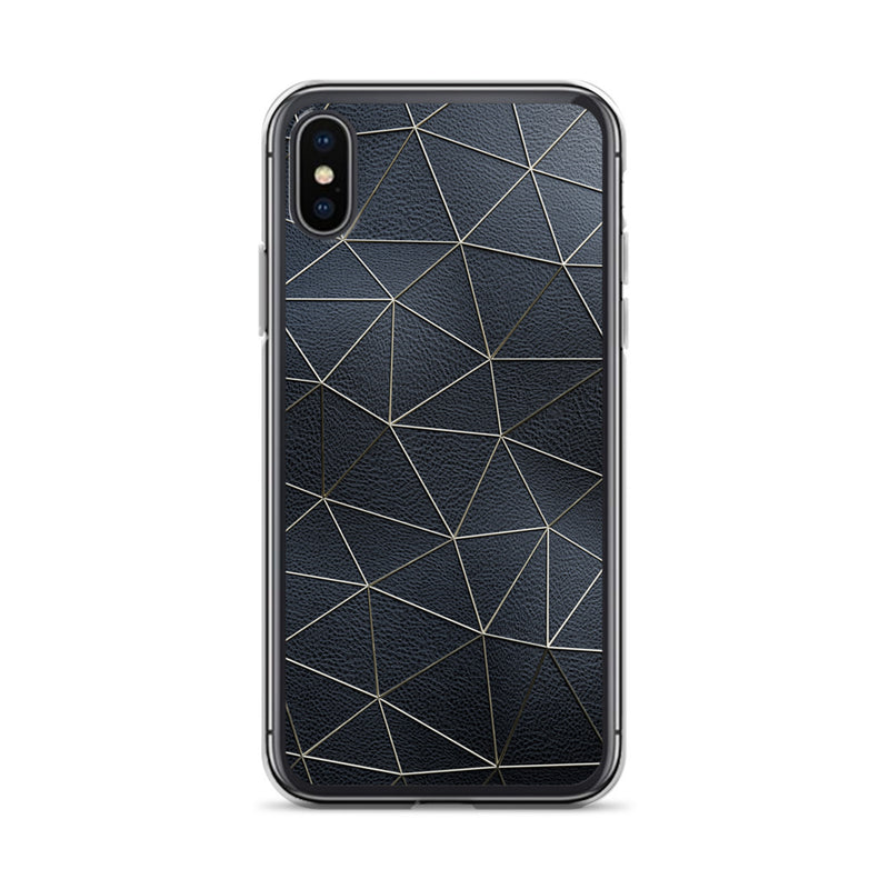 Load image into Gallery viewer, Golden Polygon Black Leather iPhone Clear Thin Case CREATIVETECH