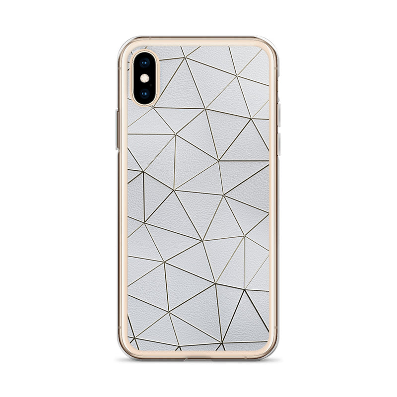 Load image into Gallery viewer, Gold Polygon White Leather iPhone Clear Thin Case CREATIVETECH
