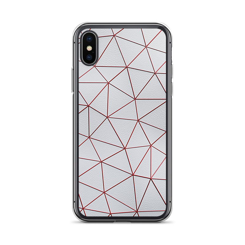 Load image into Gallery viewer, Red Polygon White Leather iPhone Clear Thin Case CREATIVETECH