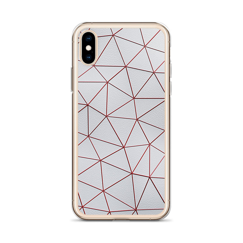 Load image into Gallery viewer, Red Polygon White Leather iPhone Clear Thin Case CREATIVETECH