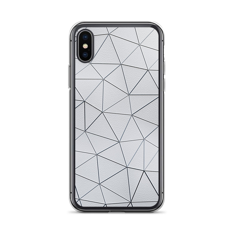 Load image into Gallery viewer, Silver Polygon White Leather iPhone Clear Thin Case CREATIVETECH
