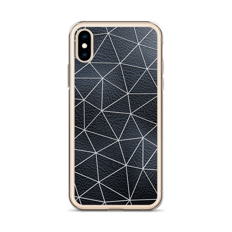 Load image into Gallery viewer, White Polygon Black Leather iPhone Clear Thin Case CREATIVETECH
