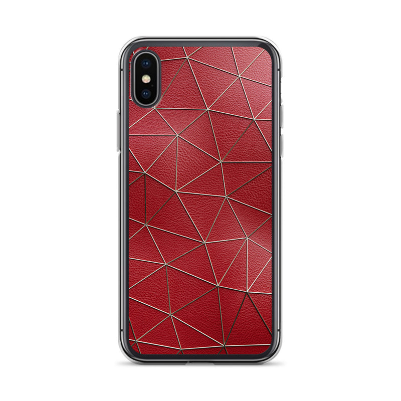 Load image into Gallery viewer, Golden Polygon Red Leather iPhone Clear Thin Case CREATIVETECH
