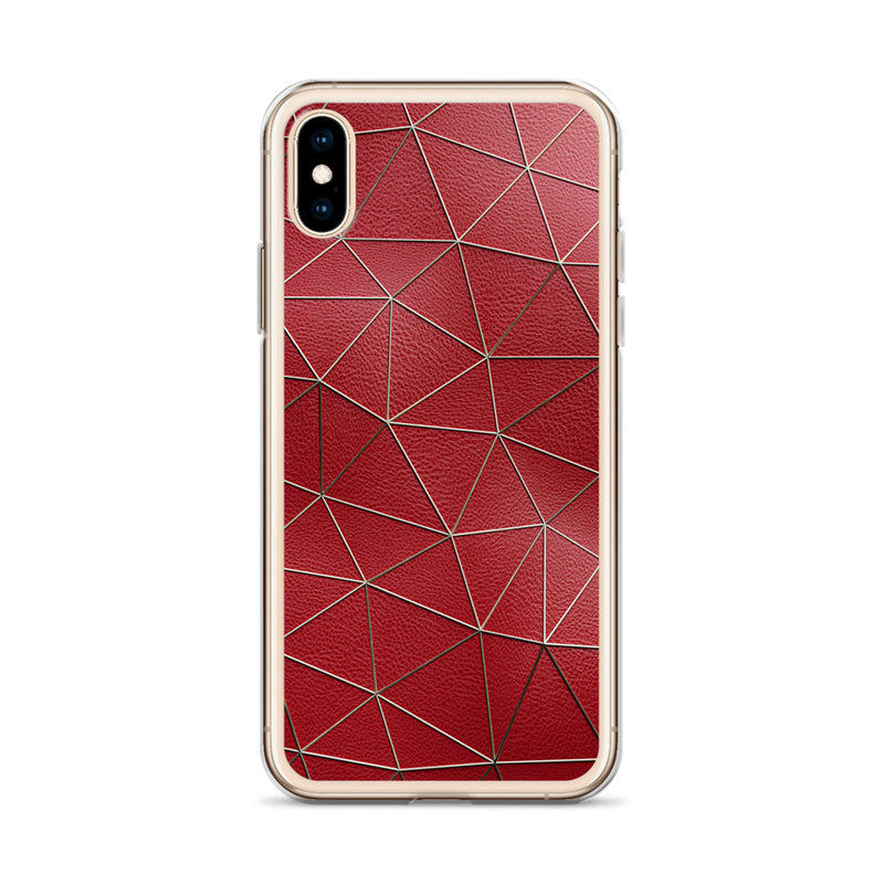 Load image into Gallery viewer, Golden Polygon Red Leather iPhone Clear Thin Case CREATIVETECH
