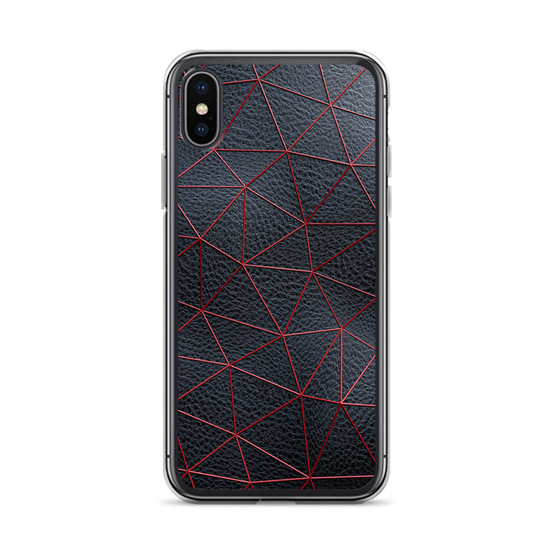 Load image into Gallery viewer, Red Polygon Black Leather iPhone Clear Thin Case CREATIVETECH
