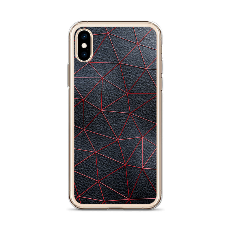 Load image into Gallery viewer, Red Polygon Black Leather iPhone Clear Thin Case CREATIVETECH
