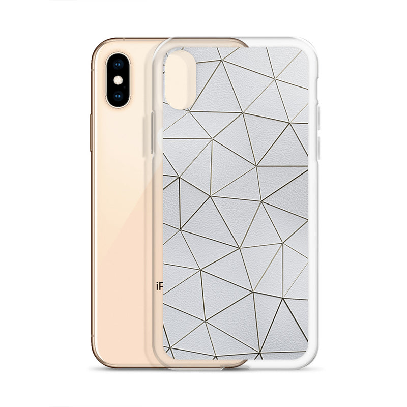 Load image into Gallery viewer, Gold Polygon White Leather iPhone Clear Thin Case CREATIVETECH
