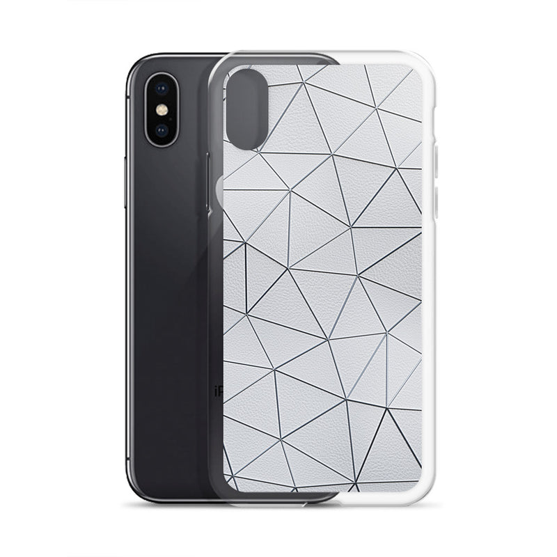 Load image into Gallery viewer, Silver Polygon White Leather iPhone Clear Thin Case CREATIVETECH
