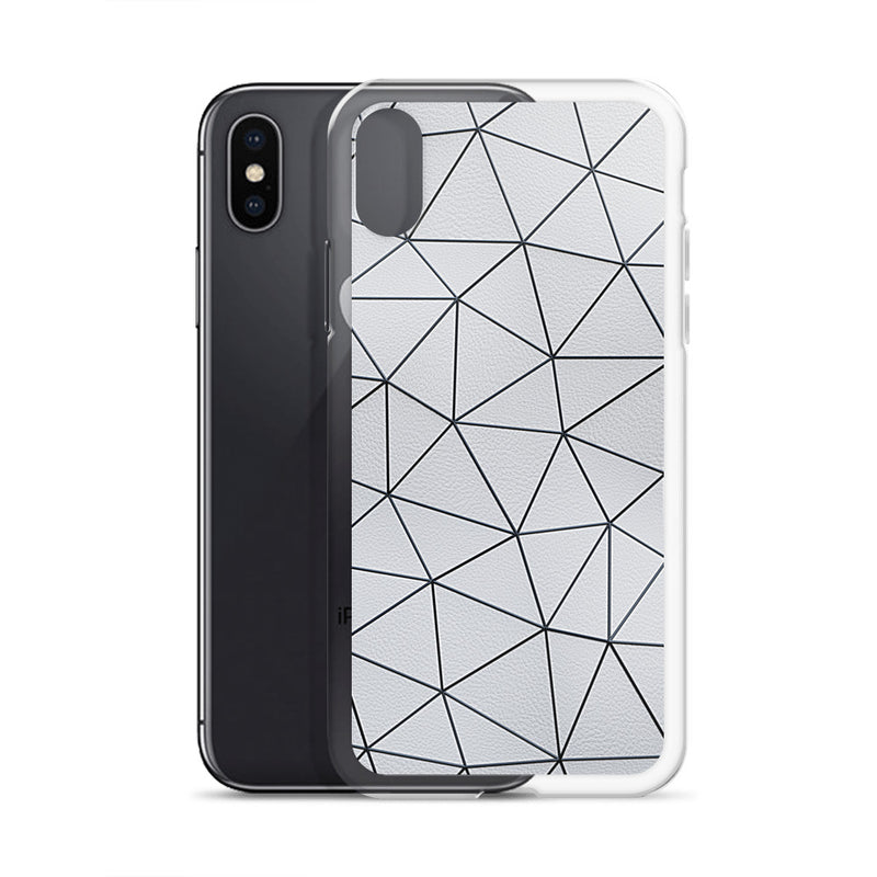 Load image into Gallery viewer, Black Polygon White Leather iPhone Clear Thin Case CREATIVETECH
