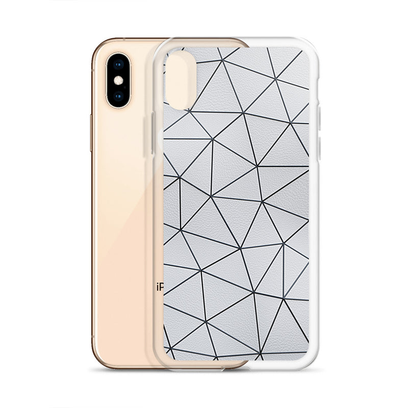 Load image into Gallery viewer, Black Polygon White Leather iPhone Clear Thin Case CREATIVETECH
