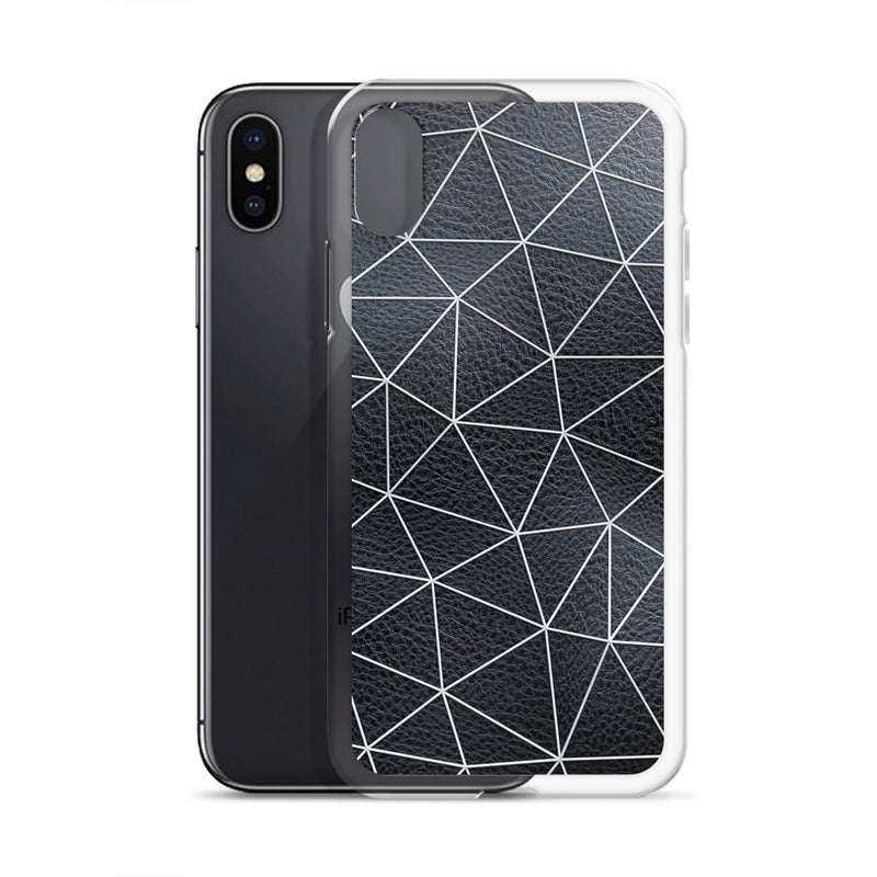 Load image into Gallery viewer, White Polygon Black Leather iPhone Clear Thin Case CREATIVETECH
