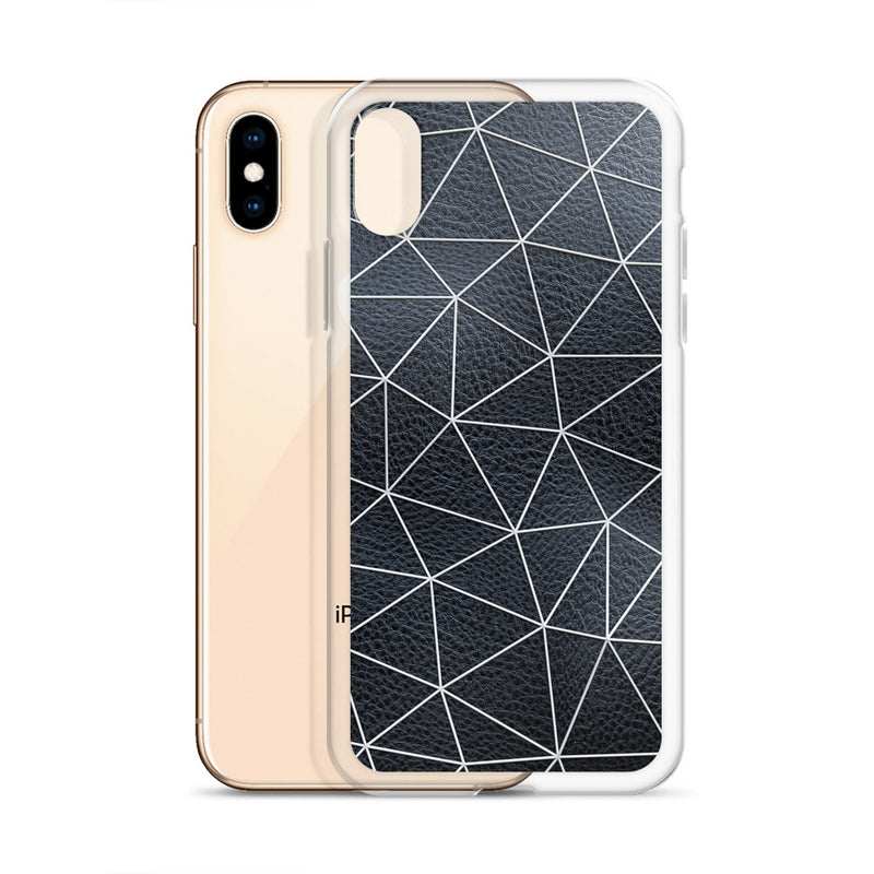 Load image into Gallery viewer, White Polygon Black Leather iPhone Clear Thin Case CREATIVETECH
