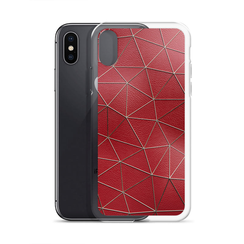 Load image into Gallery viewer, Golden Polygon Red Leather iPhone Clear Thin Case CREATIVETECH
