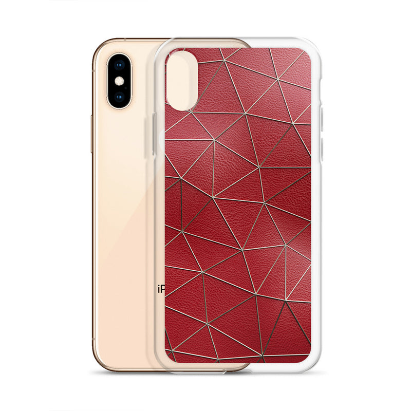 Load image into Gallery viewer, Golden Polygon Red Leather iPhone Clear Thin Case CREATIVETECH
