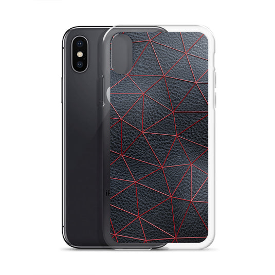 Red Polygon Black Leather iPhone Clear Thin Case CREATIVETECH