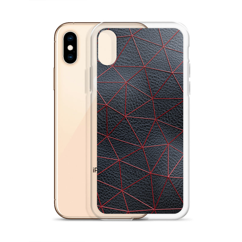 Load image into Gallery viewer, Red Polygon Black Leather iPhone Clear Thin Case CREATIVETECH
