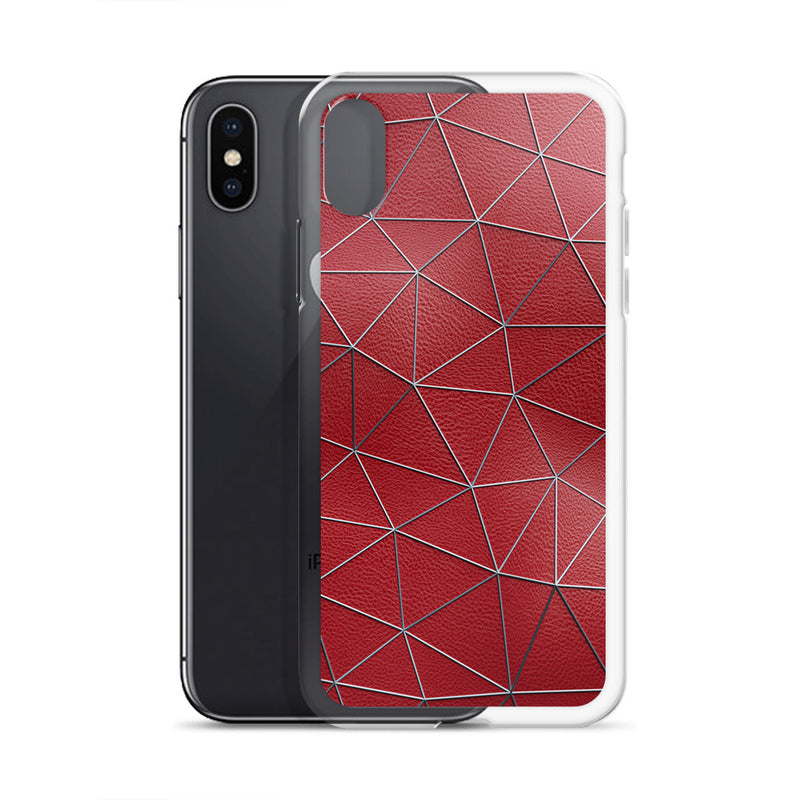 Load image into Gallery viewer, Silver Polygon Red Leather iPhone Clear Thin Case CREATIVETECH
