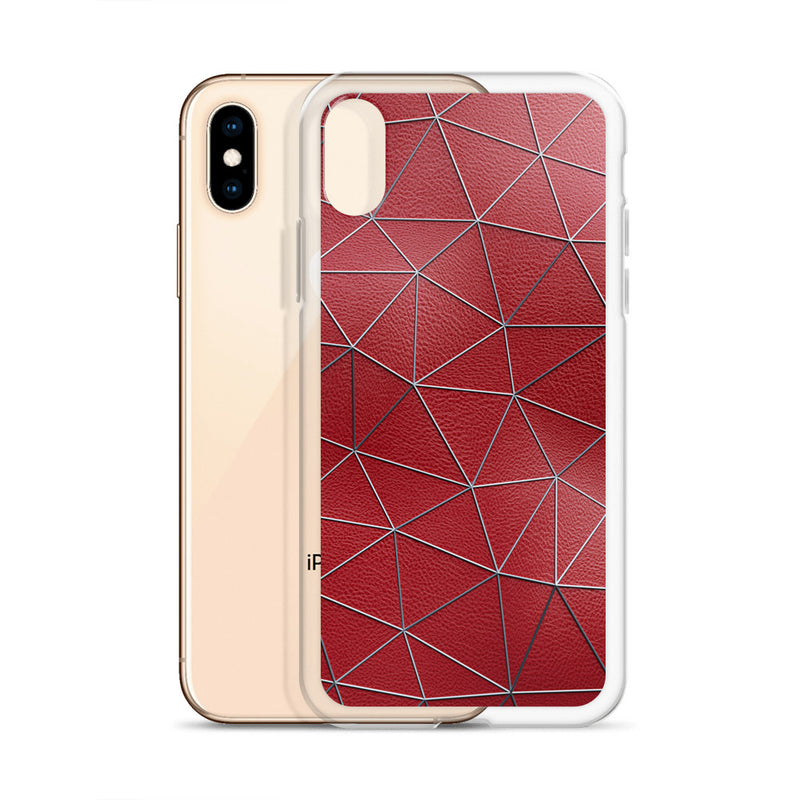 Load image into Gallery viewer, Silver Polygon Red Leather iPhone Clear Thin Case CREATIVETECH
