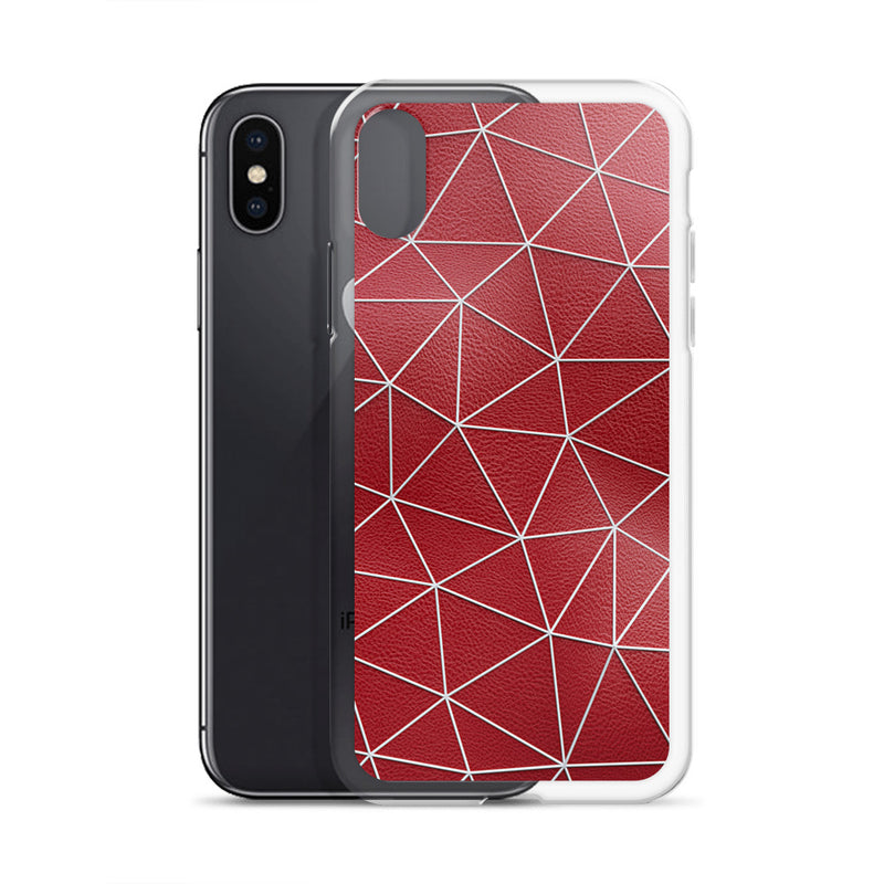 Load image into Gallery viewer, White Polygon Red Leather iPhone Clear Thin Case CREATIVETECH
