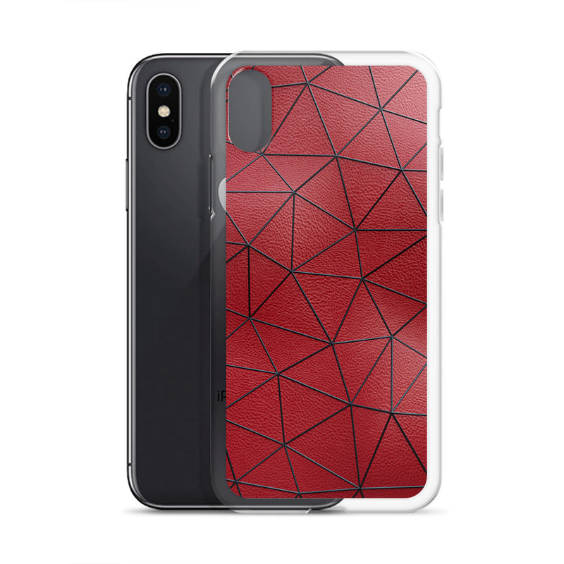 Load image into Gallery viewer, Black Polygon Red Leather iPhone Clear Thin Case CREATIVETECH
