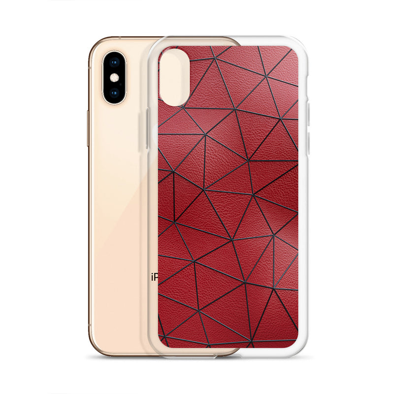 Load image into Gallery viewer, Black Polygon Red Leather iPhone Clear Thin Case CREATIVETECH
