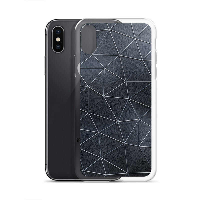 Load image into Gallery viewer, Silver Polygon Black Leather iPhone Clear Thin Case CREATIVETECH
