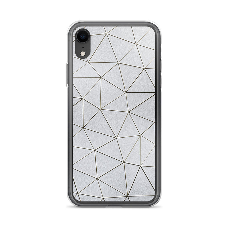 Load image into Gallery viewer, Gold Polygon White Leather iPhone Clear Thin Case CREATIVETECH
