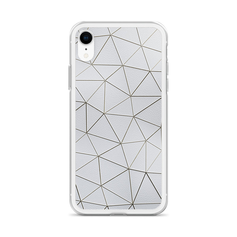 Load image into Gallery viewer, Gold Polygon White Leather iPhone Clear Thin Case CREATIVETECH
