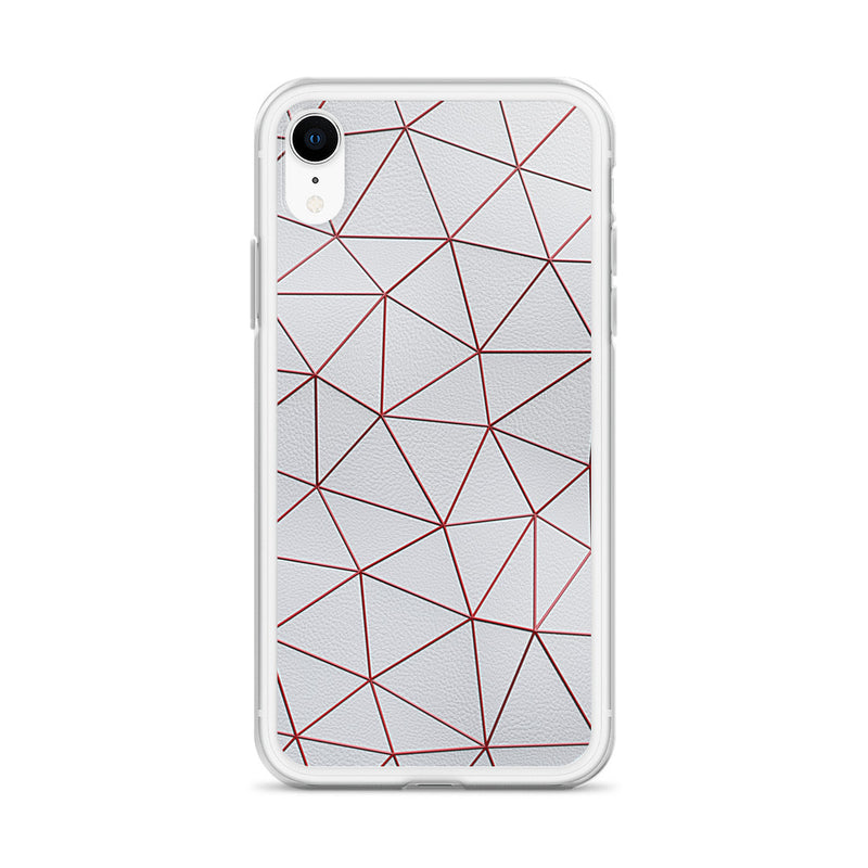 Load image into Gallery viewer, Red Polygon White Leather iPhone Clear Thin Case CREATIVETECH