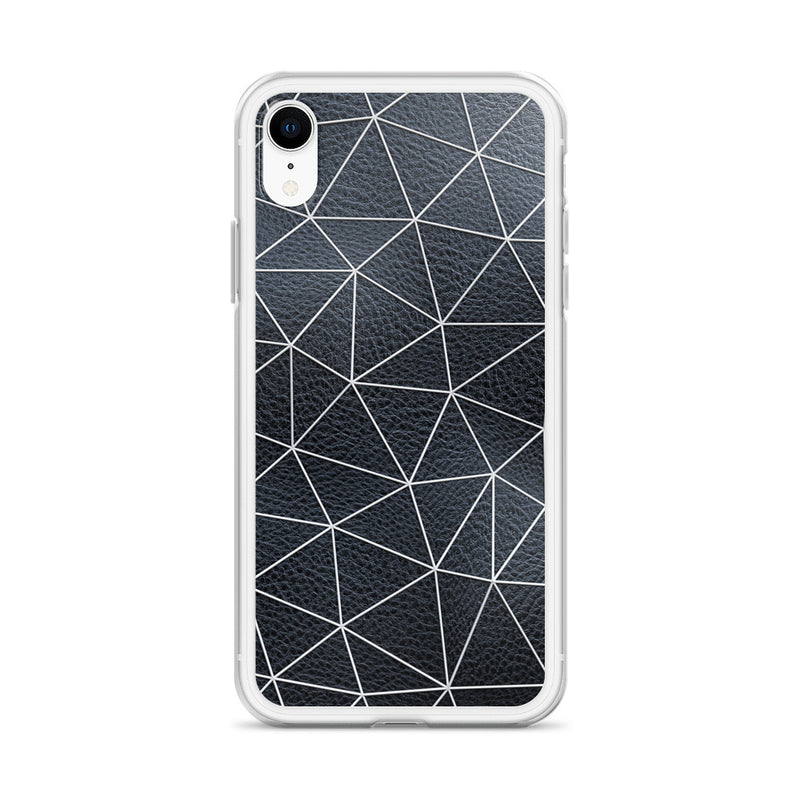 Load image into Gallery viewer, White Polygon Black Leather iPhone Clear Thin Case CREATIVETECH
