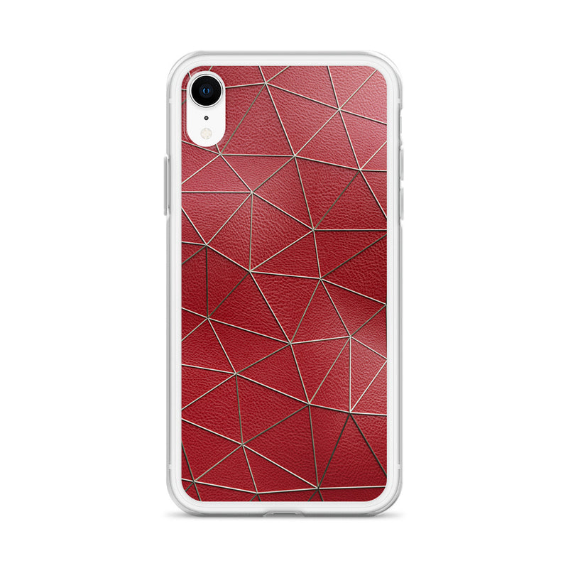 Load image into Gallery viewer, Golden Polygon Red Leather iPhone Clear Thin Case CREATIVETECH
